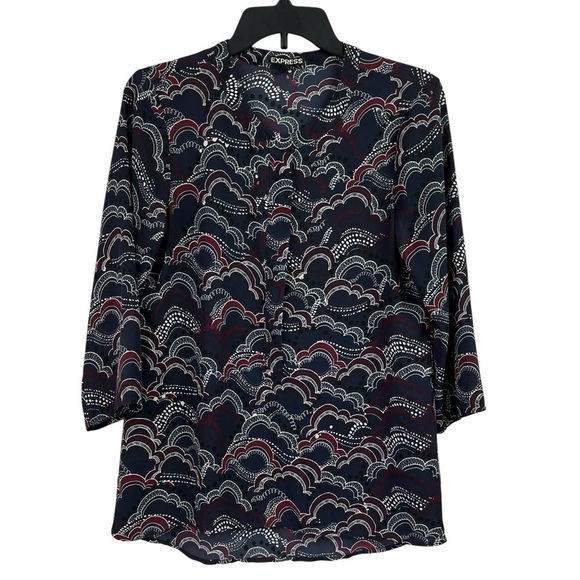 Express Womens Semi Sheer Blouse Half Zip High Low Hem Top Blue Small - Picture 1 of 8